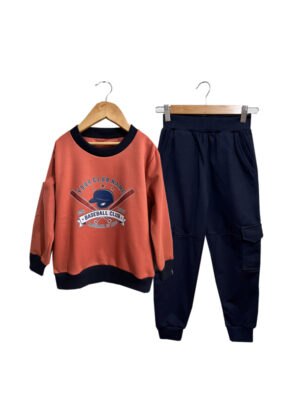 SUDADERA BASEBALL- Buzo naranja + jogger negro